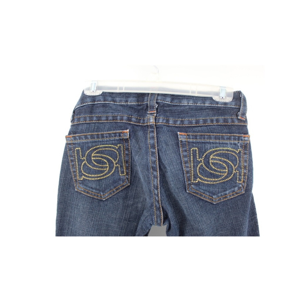 Bebe Distressed Flare Jeans Women's 27 Medium Wash Low Rise Pocket Bling 90s - Picture 3 of 6